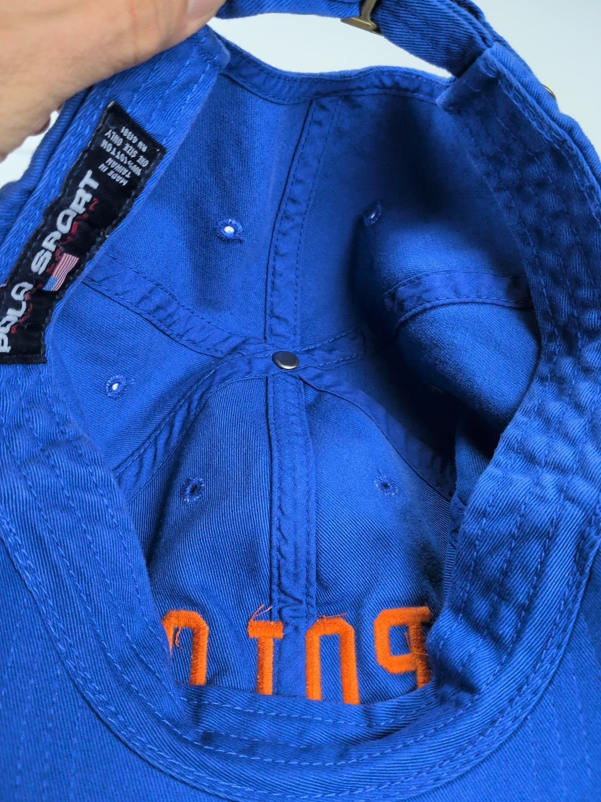 Vintage Polo Sport Ralph Lauren Spell Out Cap Hat Mens Adjustable Blue Orange