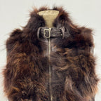 Vintage Y2K Chocolate Leather and Fox Fur Moto Vest