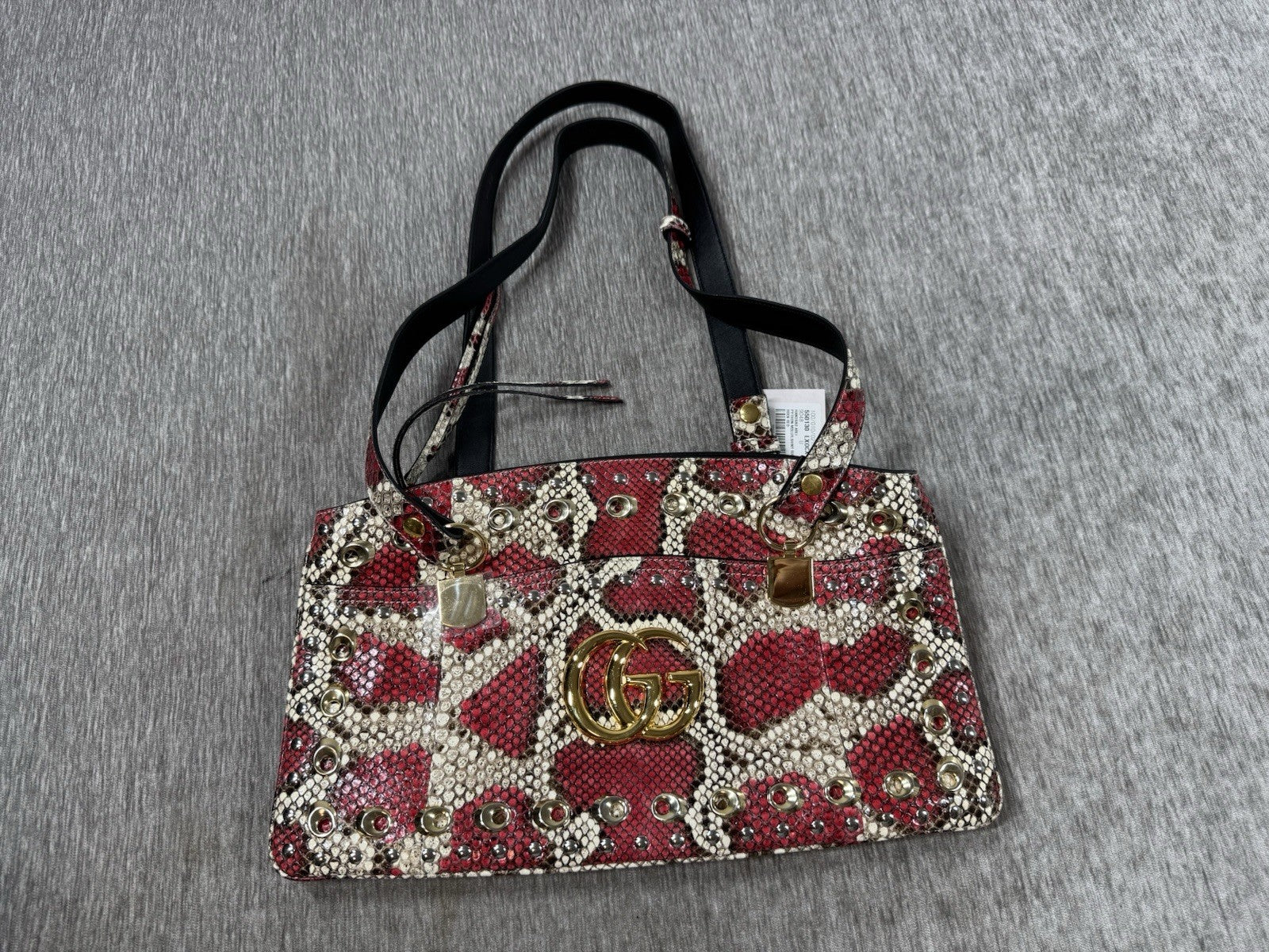 Gucci Python Arli Bag Purse Handbag Rock Red Snakeskin Exotic Studs w Tags