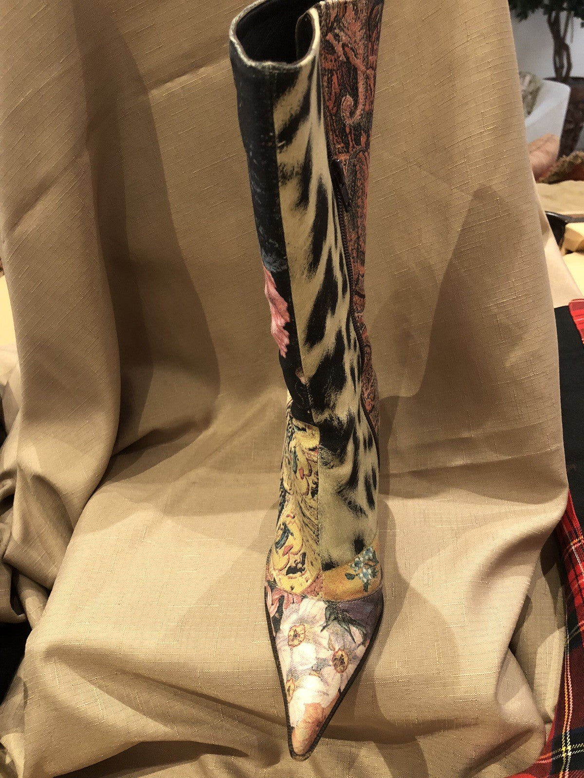 VINTAGE ROBERTO CAVALLI BOOTS PATCHWORK- STILETTO HEEL 71/2 Excellent Condition!