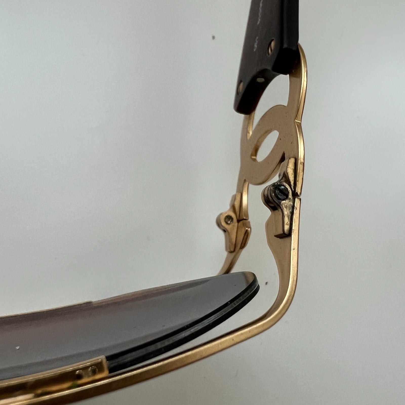 VTG 90s CHANEL Interlocking CC Logo Gold Frame Gradient Lenses Marked Sunglasses