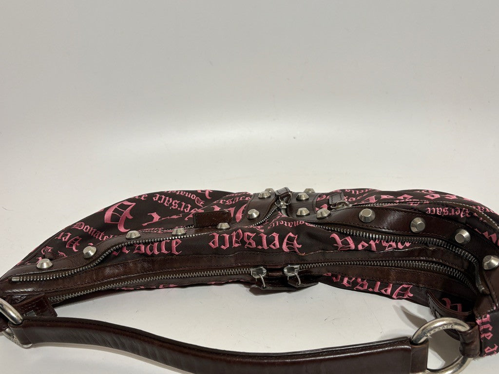 Versace Brown Embroidered Hobo Bag