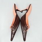 Prada Vintage Dark Brown Pink Bow embellished elongated mules heels EU 39 US 9