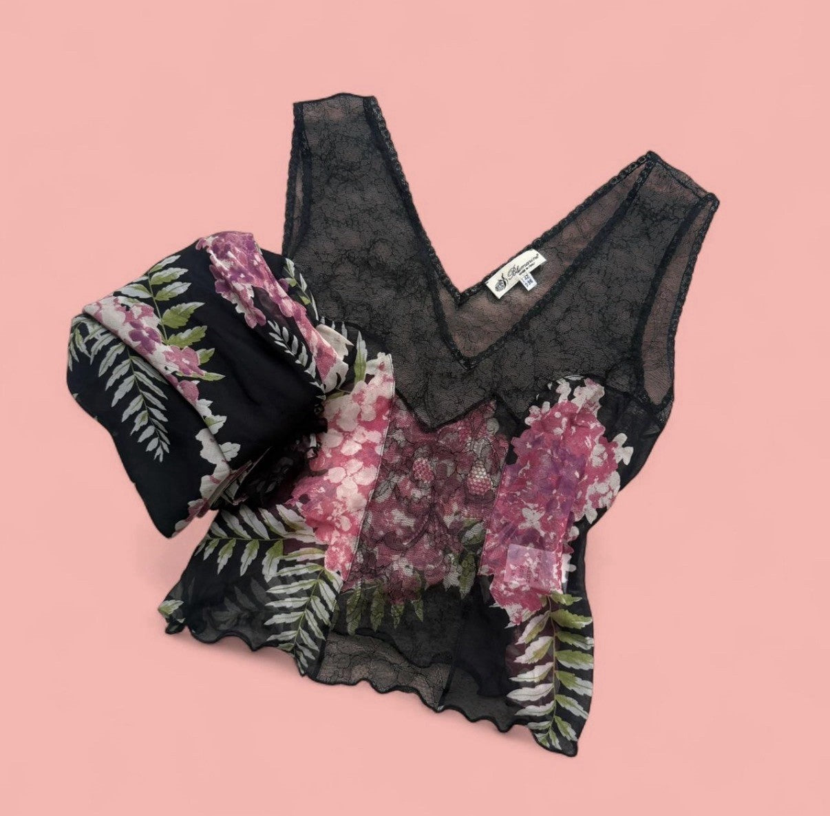 Blumarine Silk Black Floral Two Piece Set