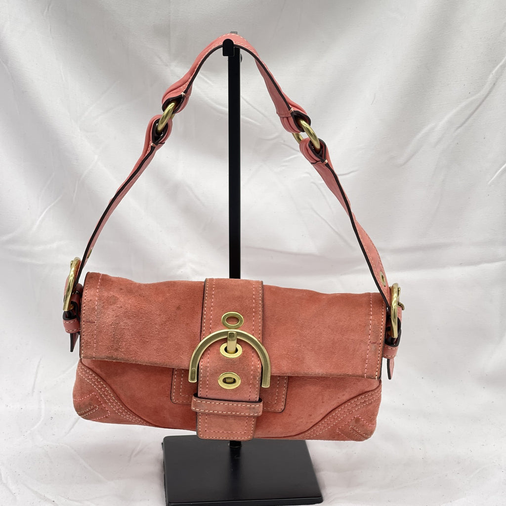 Vintage Coach Y2K Demi Soho Flap Shoulder Bag Suede 8A18 Salmon Pink Pre-Owned