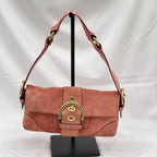 Vintage Coach Y2K Demi Soho Flap Shoulder Bag Suede 8A18 Salmon Pink Pre-Owned