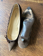 Brown Vintage Suede Velvet Ribbon Bow Kitten Heels