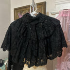 Vintage 1800's Victorian Gothic Black Lace Capelet w/ Beads  + Ruffle Size Small