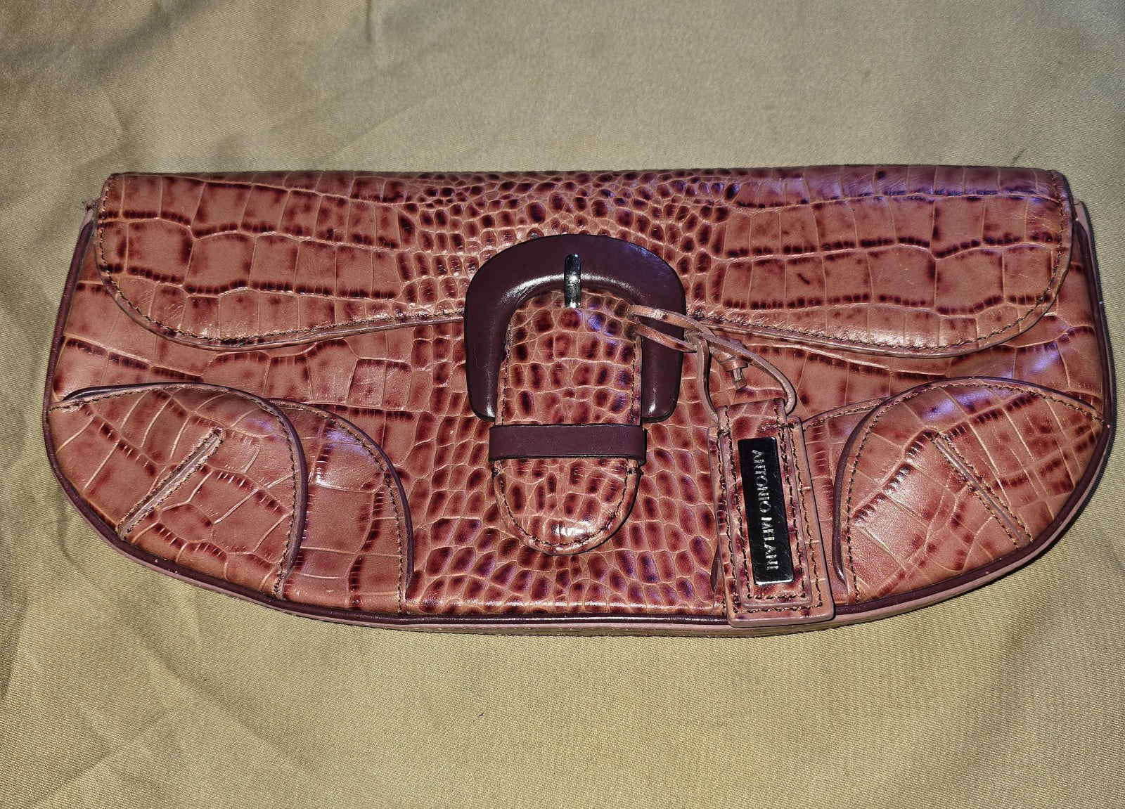 Antonio Melani Brown Crocodile-Embossed Leather Clutch