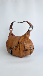Francesco Biasia Tan Brown Leather Hobo Shoulder Bag Y2K