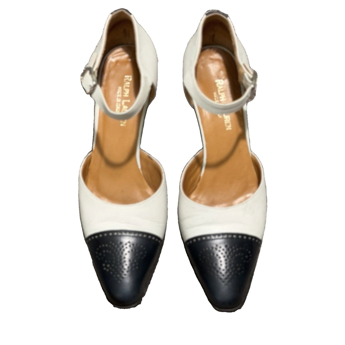 Ralph Lauren Cap-Toe Spectator Heels Navy Ivory Italian Leather 6.5