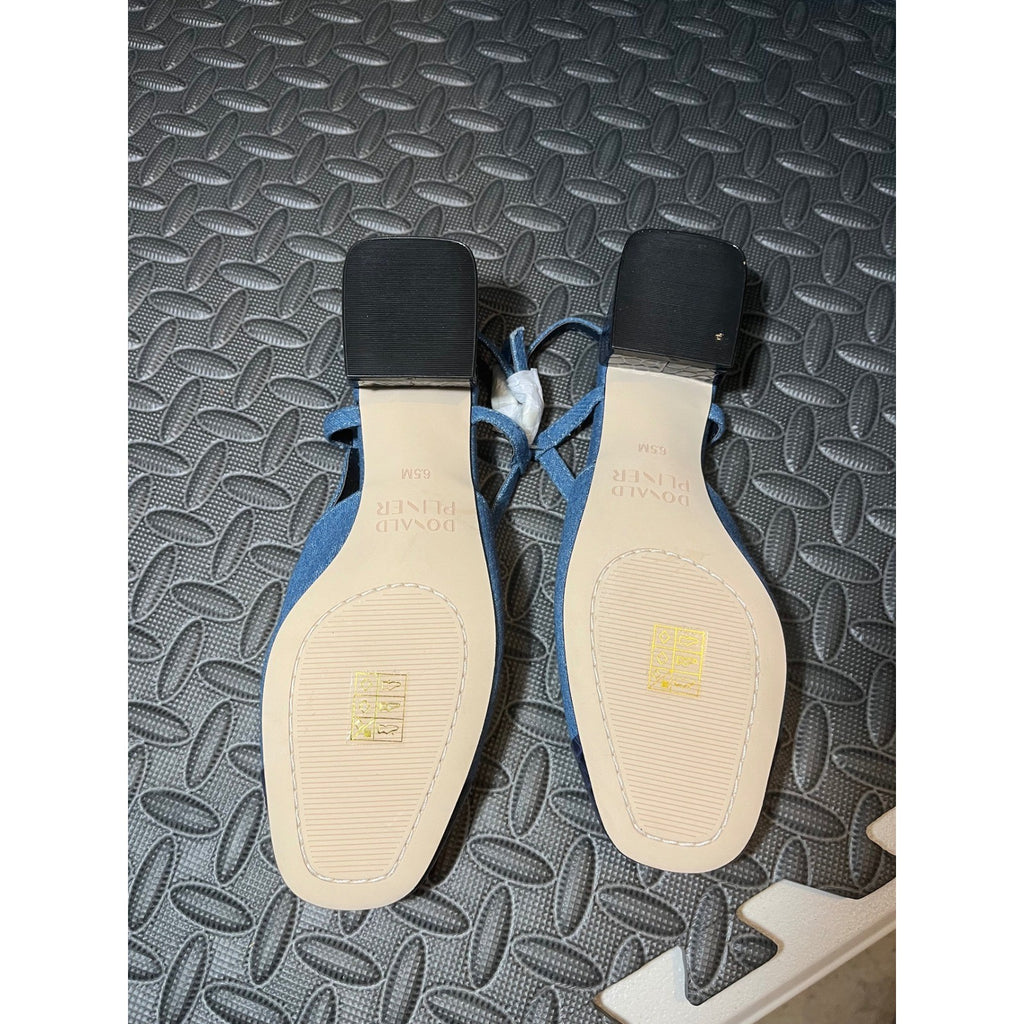 Donald Pliner Blue Denim Croc Embossed Cap Toe Slingback Heels