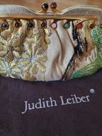 Judith Leiber Gold Floral Embroidered Crystal Beaded Clutch w/ Dust Bag & Comb