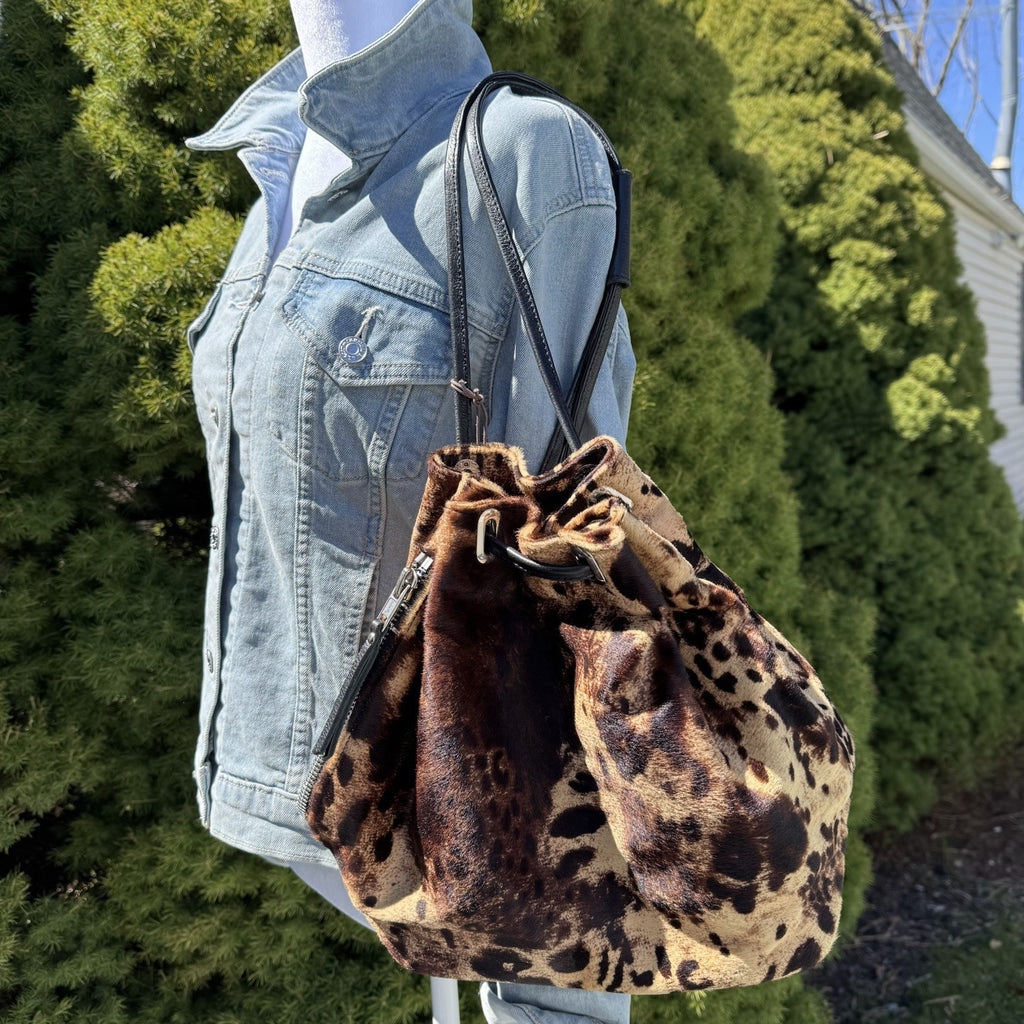 Simone Camille Vintage Calf Hair Leather Drawstring Shoulder Bag