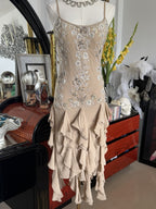 Sue Wong Champagne Silk Hand Beaded Cocktail Dress Size 4