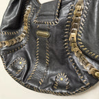 Isabella Fiore Woodland Whipstitch Leather Hobo Bag Black Brown