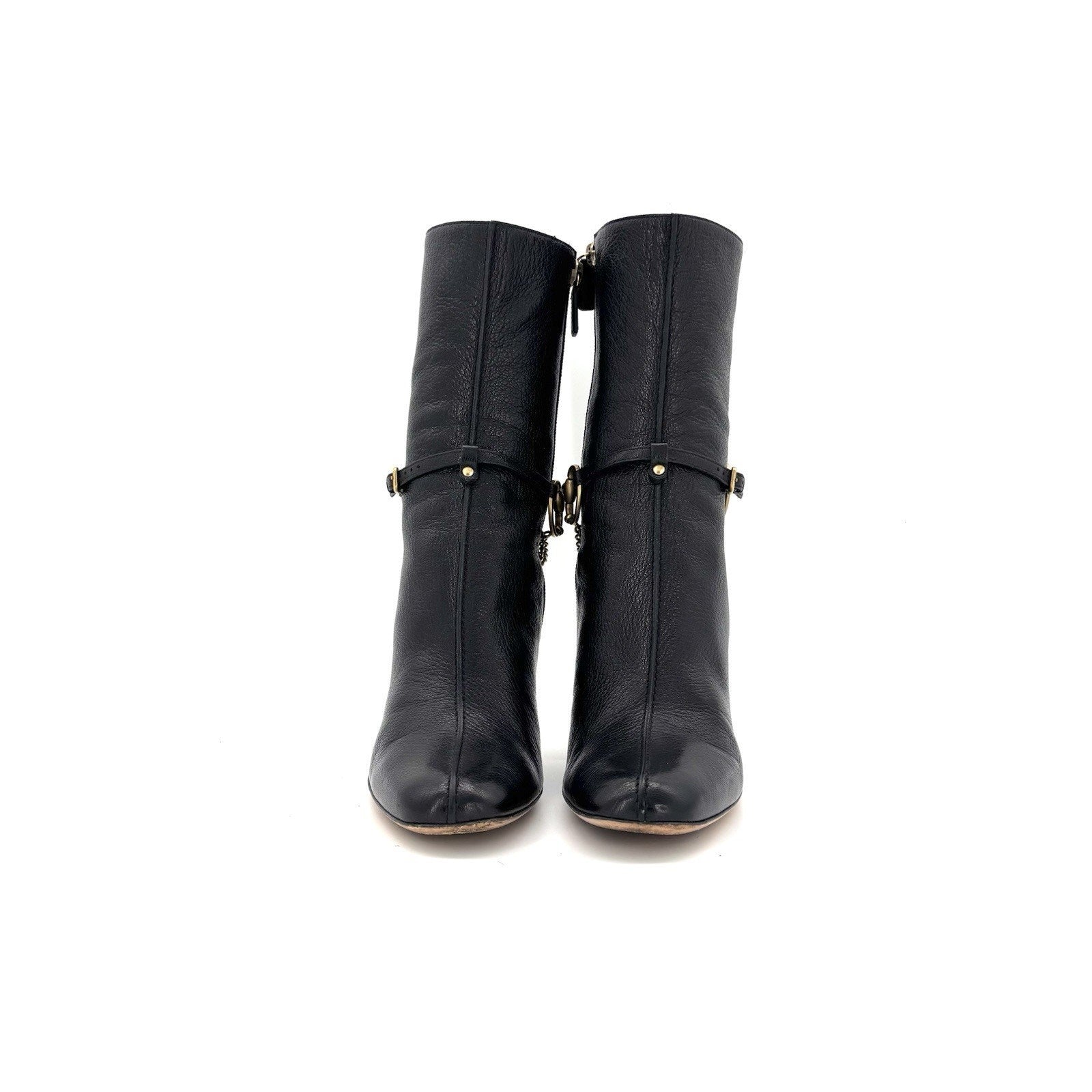 Vintage Gucci Horsebit Chain Harness Black Leather Ankle High Heeled Boots 39.5