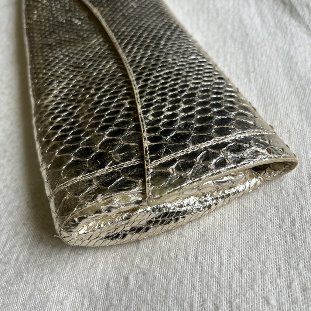 Nancy Gonzalez Clutch Gold Snakeskin Exotic Leather Envelope Evening Bag