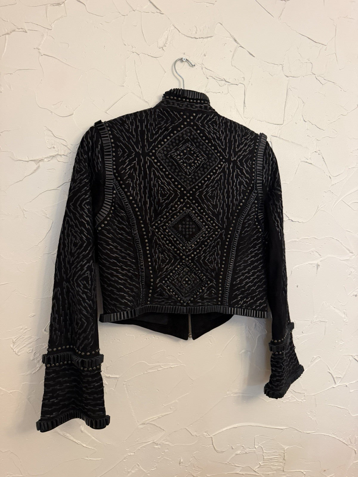 Double D Ranch Studded Leather Suede Jacket in Black, Size S