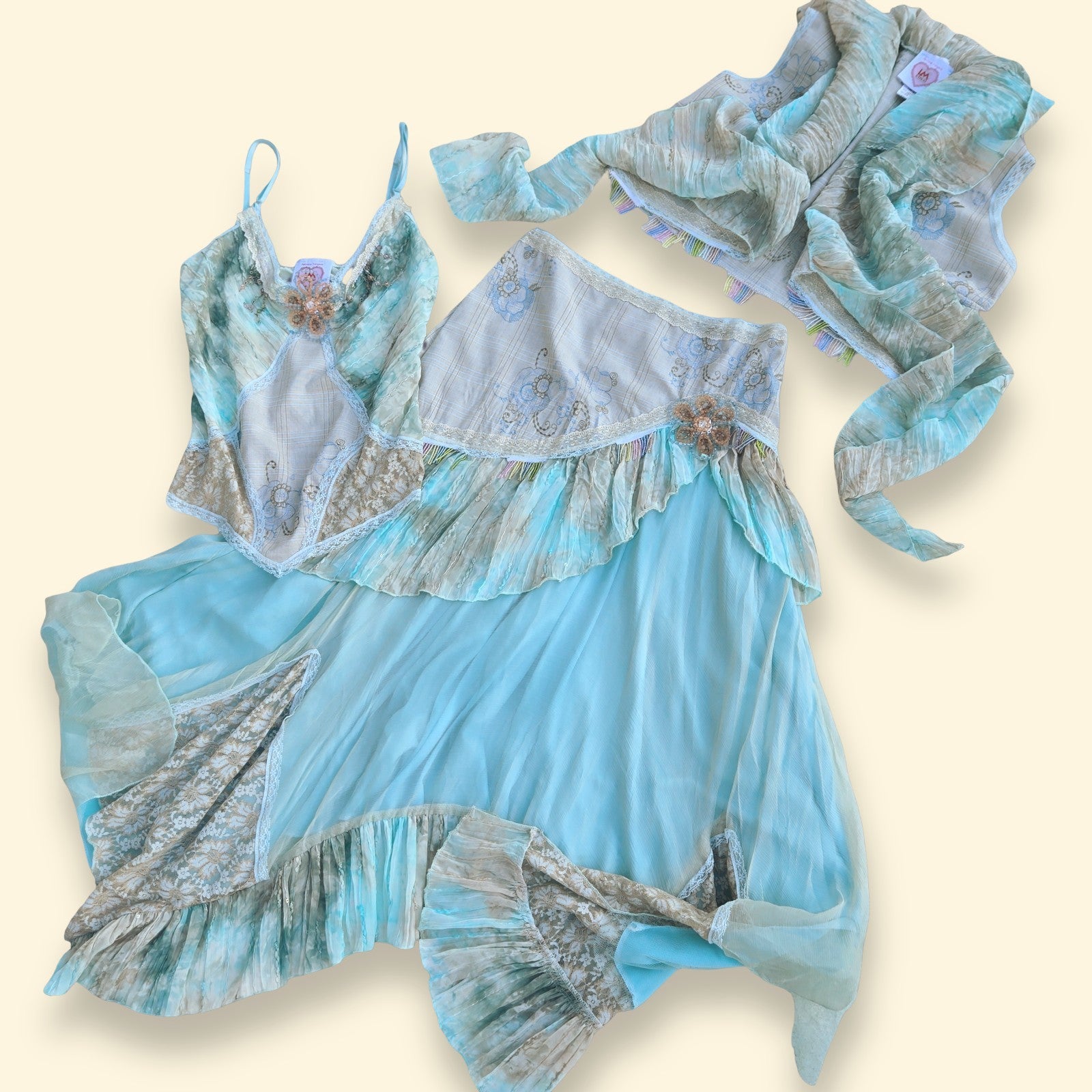 Lulu Patricia Forgeal Vintage Beaded Chiffon Three Piece Set Small