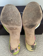 Vintage JIMMY CHOO Green & Pink Open Toe Pucci Print Heels, Made In Italy, 36