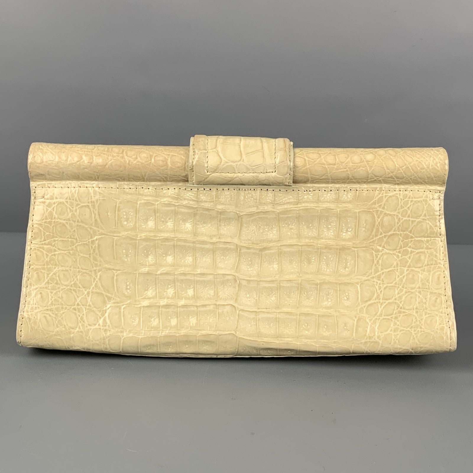 NANCY GONZALEZ Beige Leather Crocodile Clutch Handbag