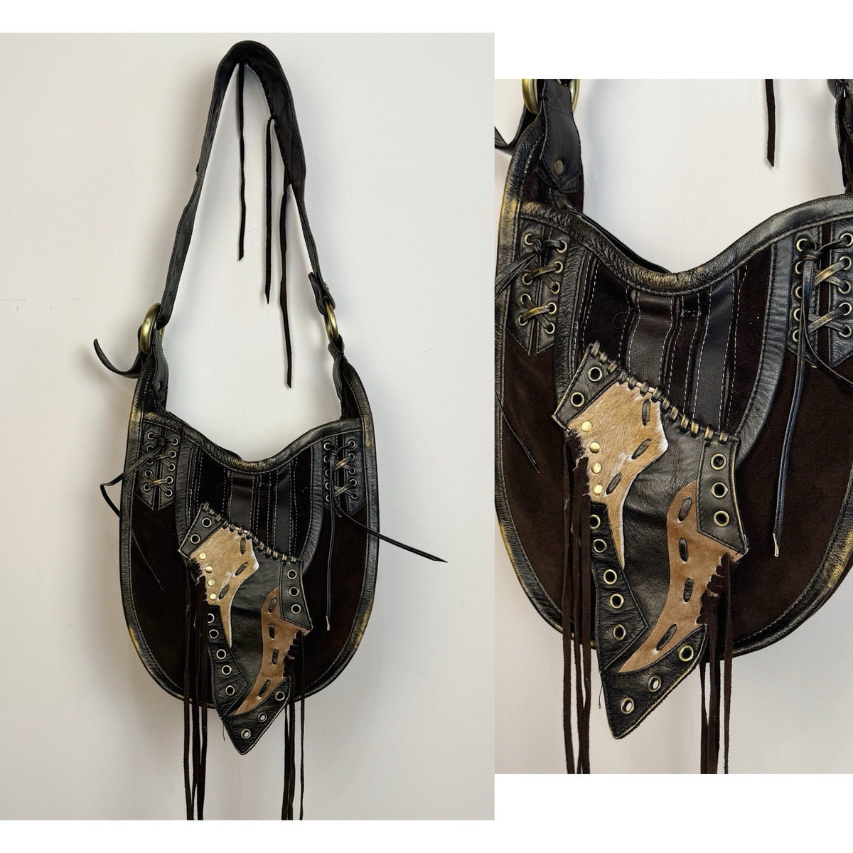 Francesco Biasia Suede Leather Patchwork Hobo Bag