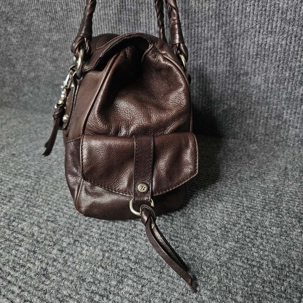 Francesco Biasia Braided Leather Shoulder Bag Brown