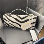 Viola Castellani Zebra Print Leather Fur Top Handle Bag