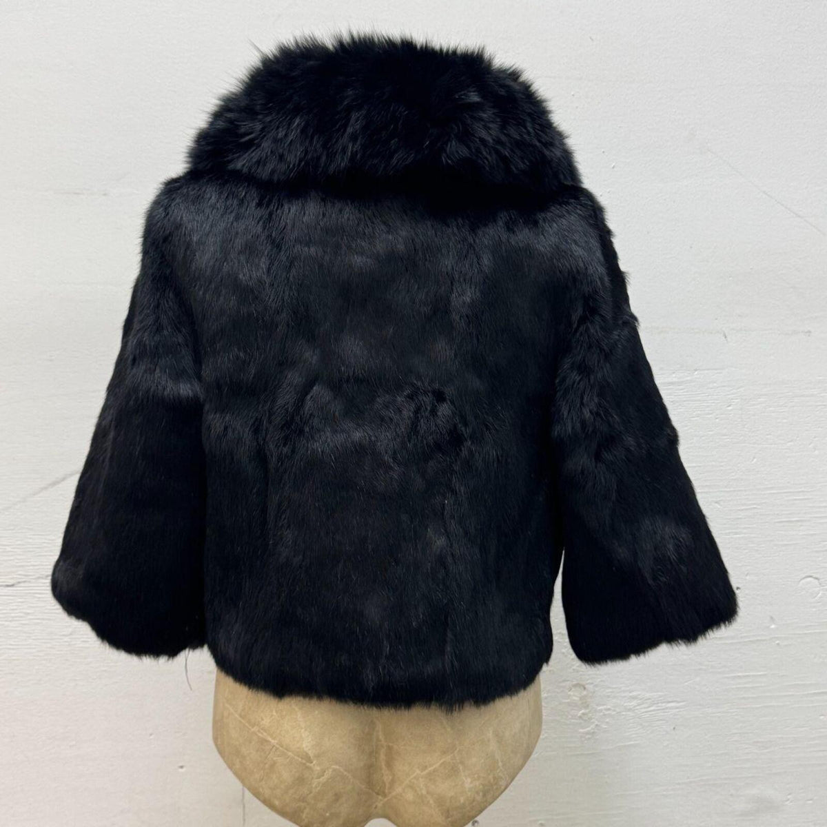 Y2K Black Rabbit and Fox Fur Jacket with Whipstitch Detail