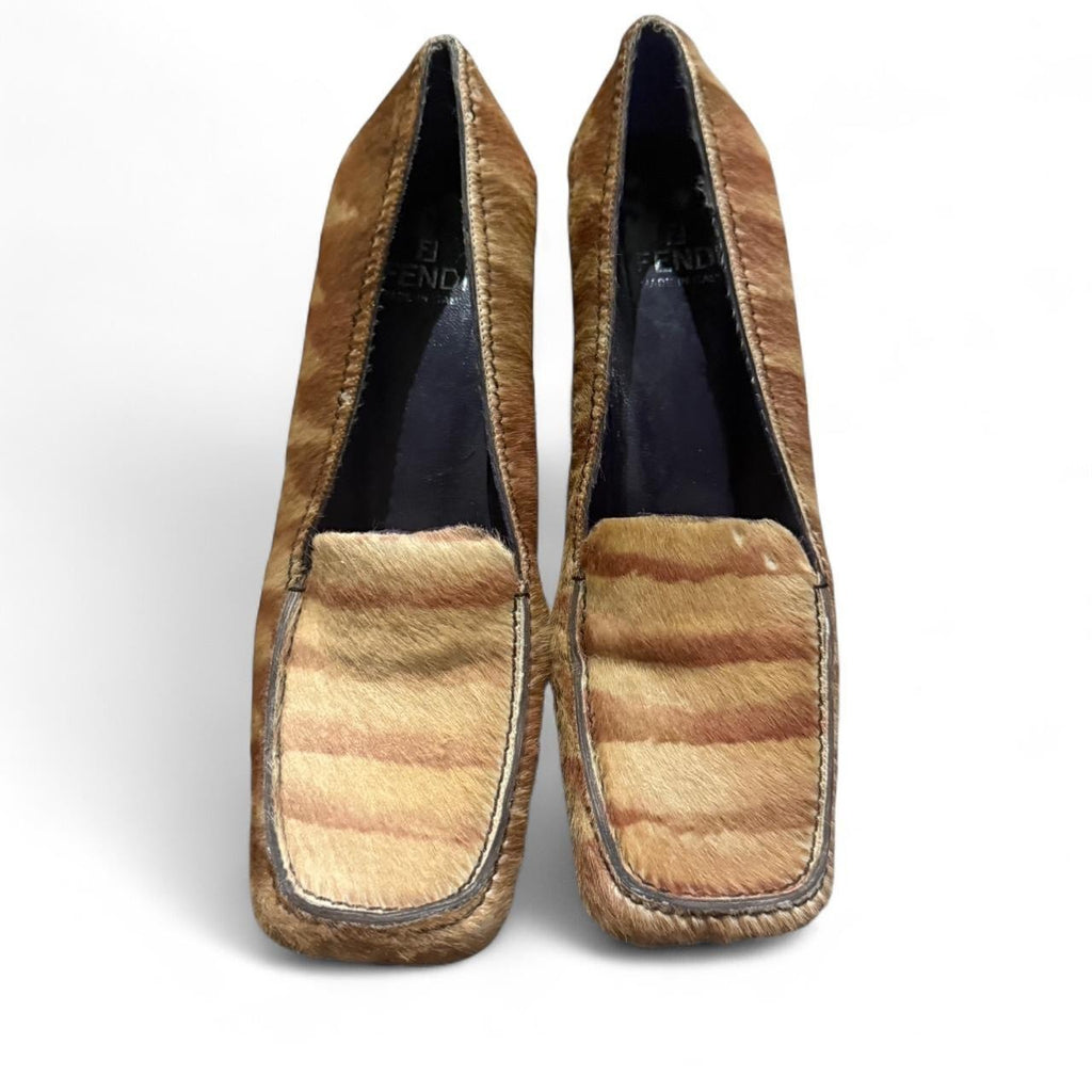 Vintage Fendi Ponyhair Square Toe Block Heels in good condition