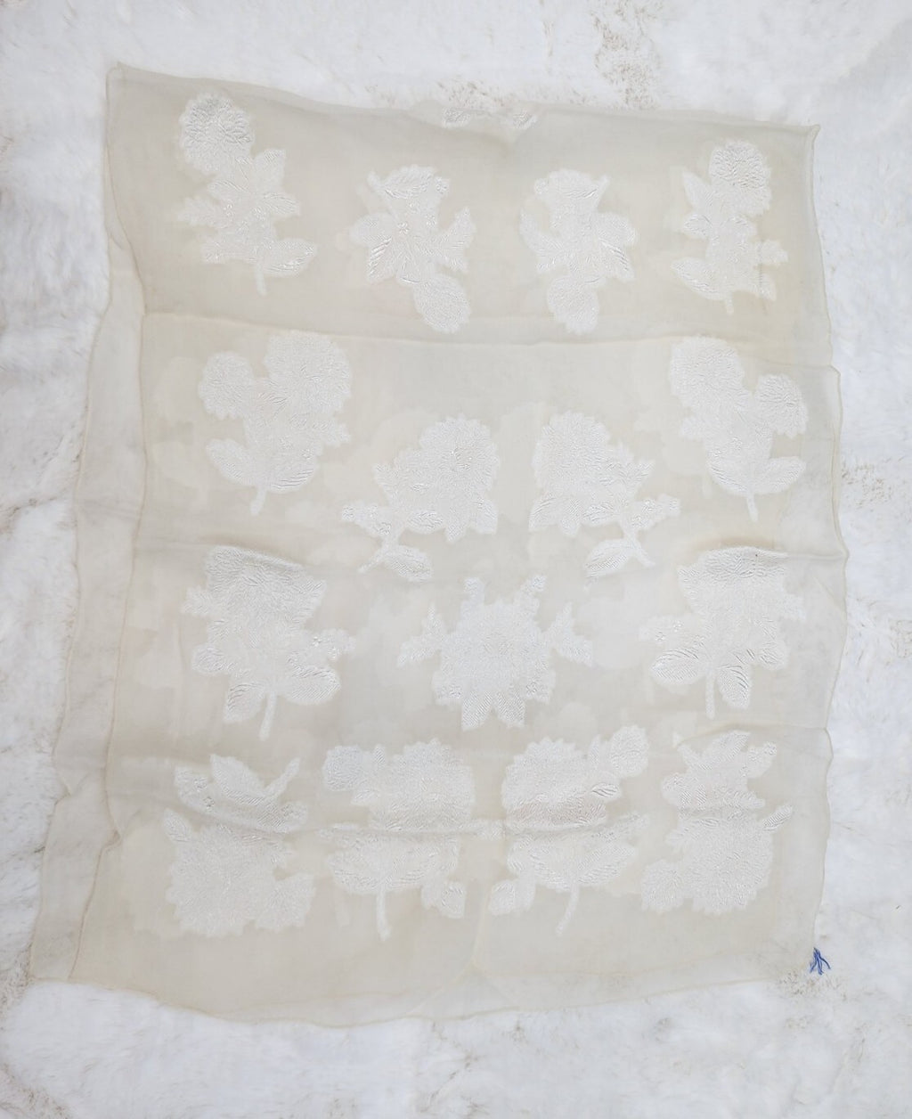 Antique Chiffon Silk Scarf Head & Neck Scarf Delicate Floral White Lace 1900's