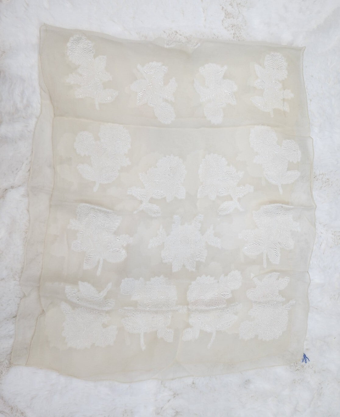 Antique Chiffon Silk Scarf Head & Neck Scarf Delicate Floral White Lace 1900's
