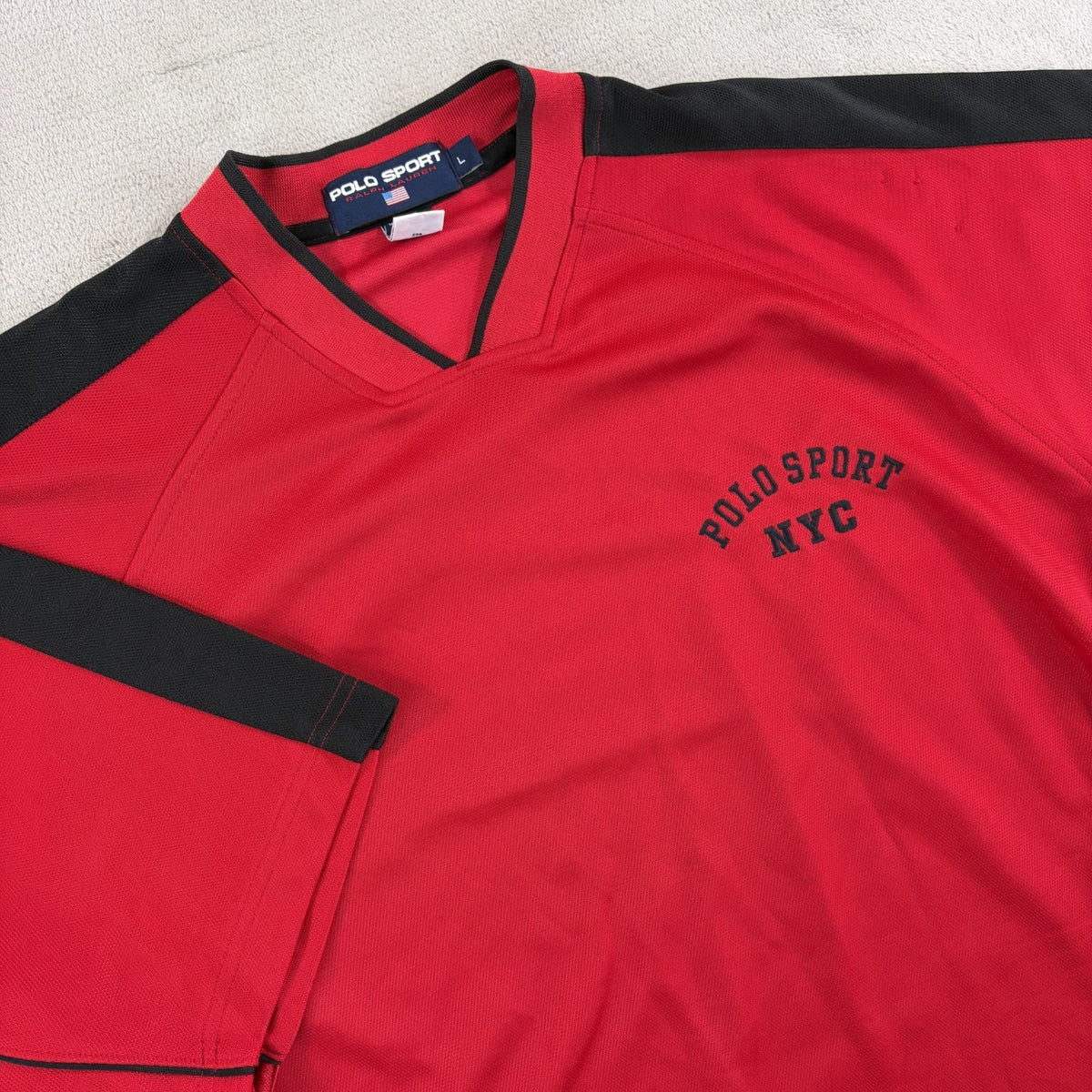 Ralph Lauren Polo Sport Warm Up Tear Away Snap Shirt Red Black Large