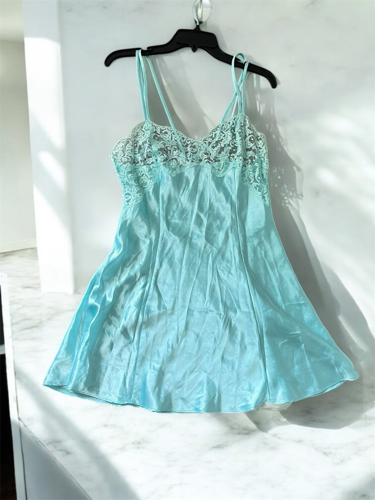 Vintage Victoria's Secret Slip Dress Blue Lace Trim Chemise lingerie s – Foundry