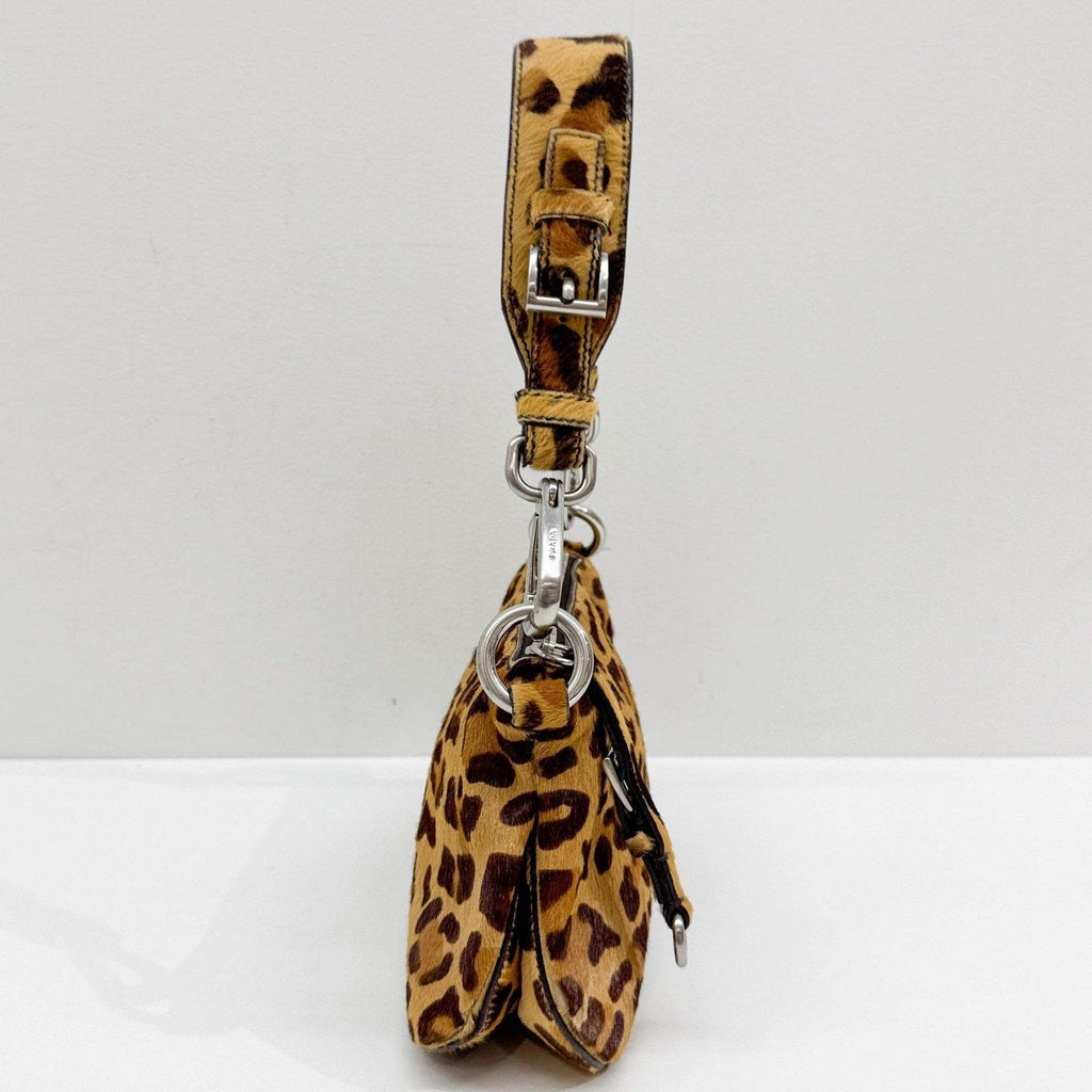 PRADA Brown Leopard Print Pony Hair Shoulder Bag