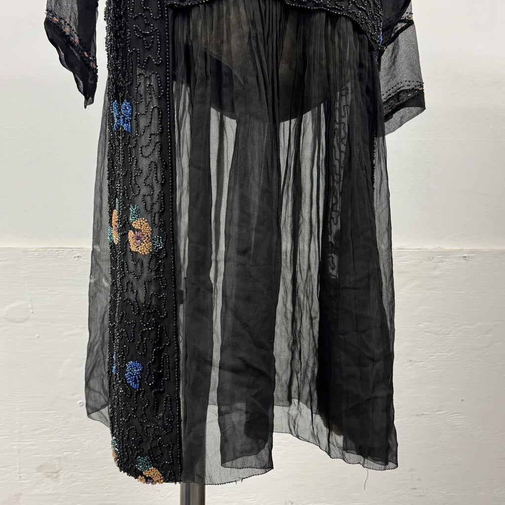 Pristine Vintage Antique 20s Beaded Black Silk Flapper Dress
