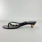 Prada | Auth Vintage Black Leather Gold Buckle Thong Kitten Heels (34.5)
