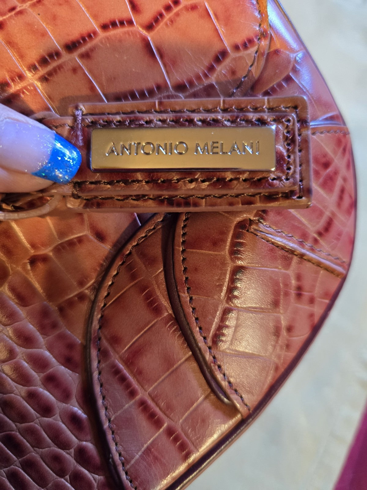Antonio Melani Brown Crocodile-Embossed Leather Clutch