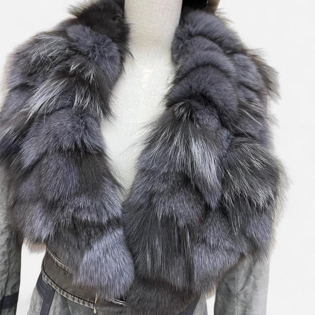 Vero Moda Fitted Pigskin Leather and Rabbit Fur Jacket