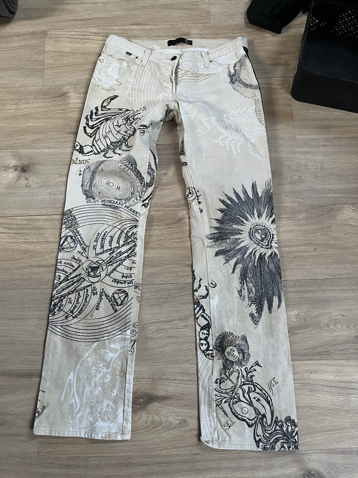 Vintage Just Cavalli Beige Astrology Print Ankle Pants