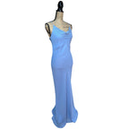 90s Y2K Light Cornflower Blue Glass Beaded Bias Cut Slip Dress Size Medium
