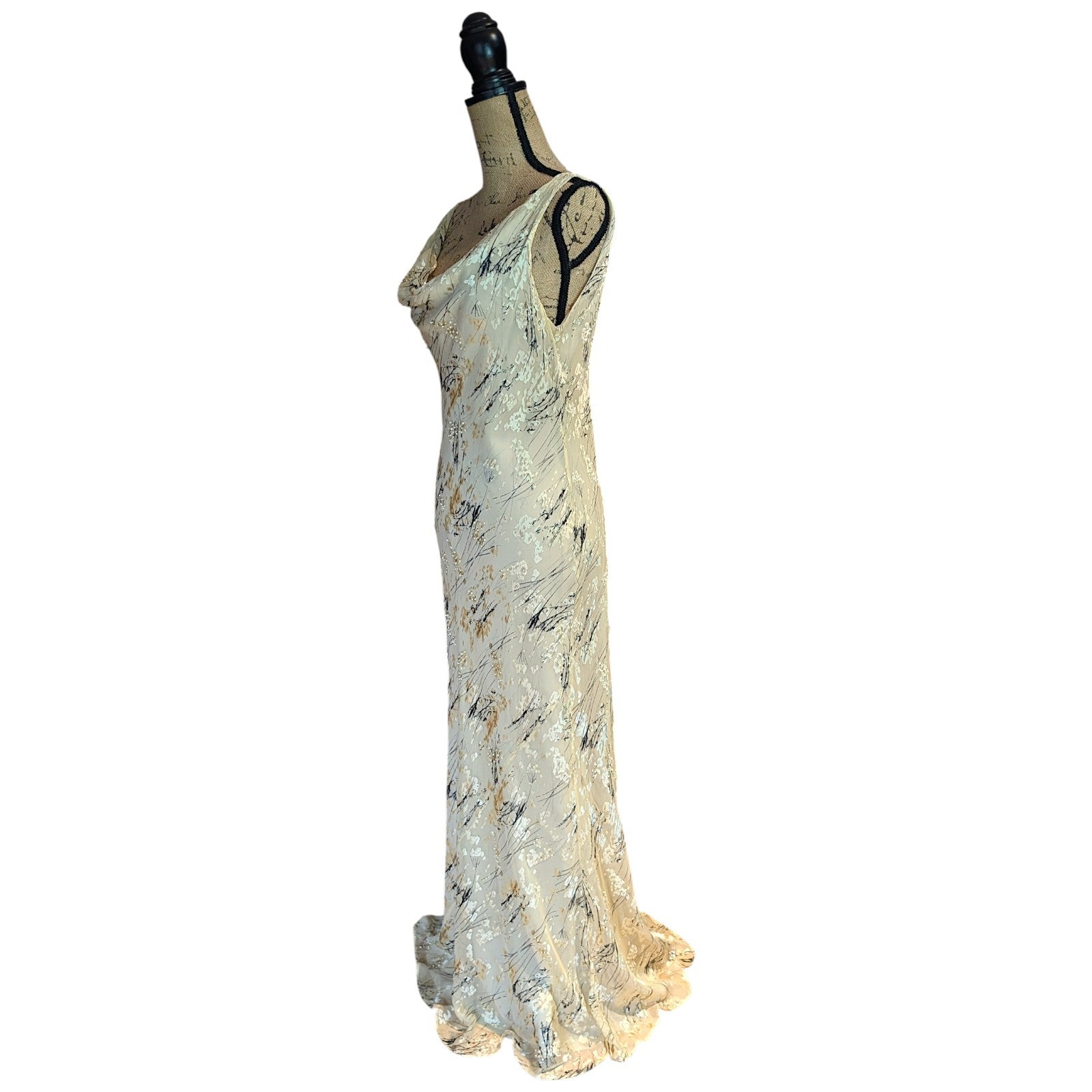 Y2K Maria Grachvogel Long Vanilla Bias Cut Beaded Dress UK 12/14 (US 10)