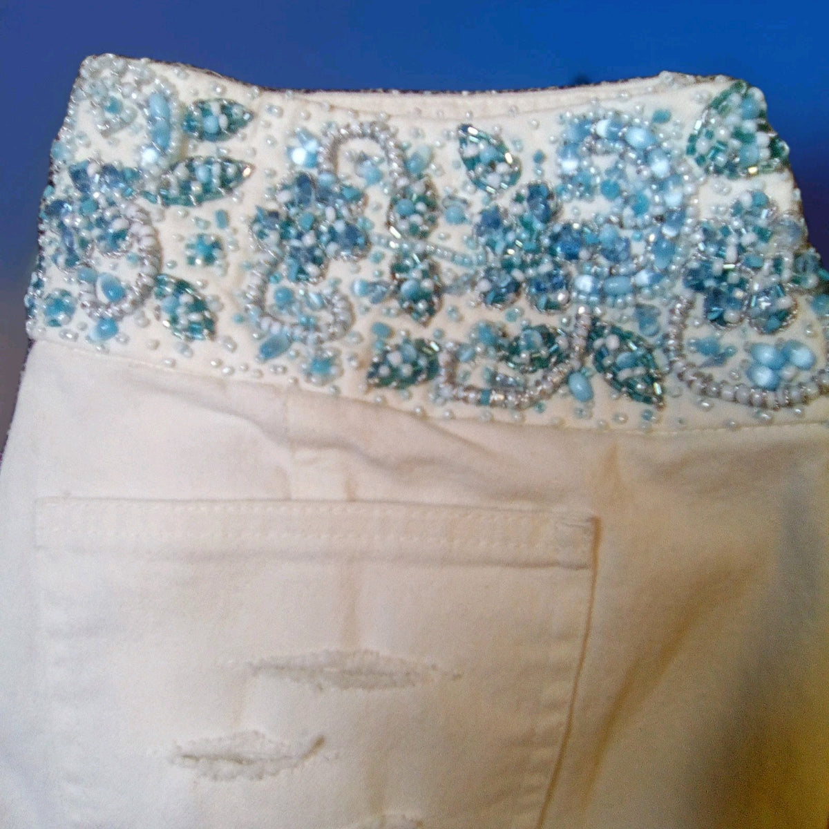 Escada White Jeans with Hand-Beaded Waistband