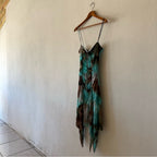 Turquoise Brown Tie Dye Slip Dress