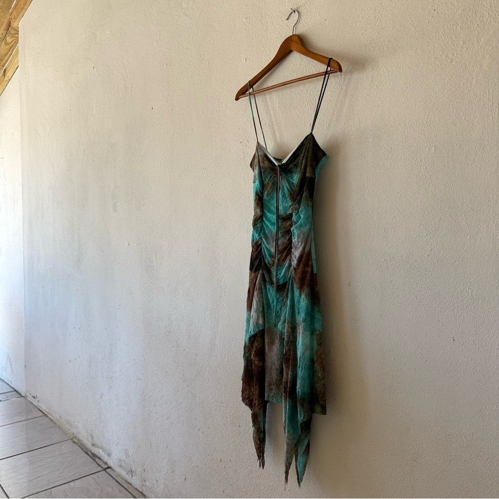 Turquoise Brown Tie Dye Slip Dress