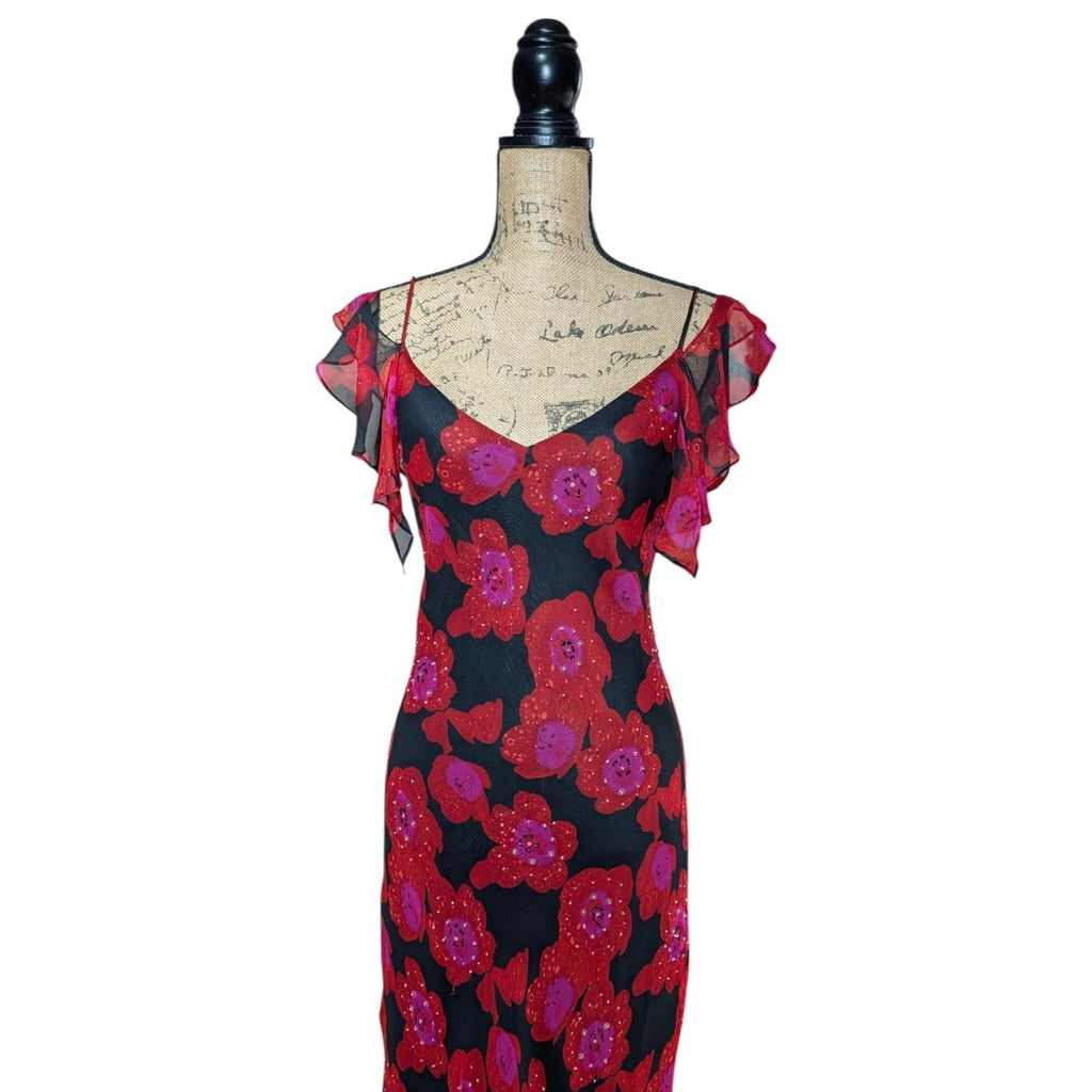 100% Silk Beaded Floral Dress