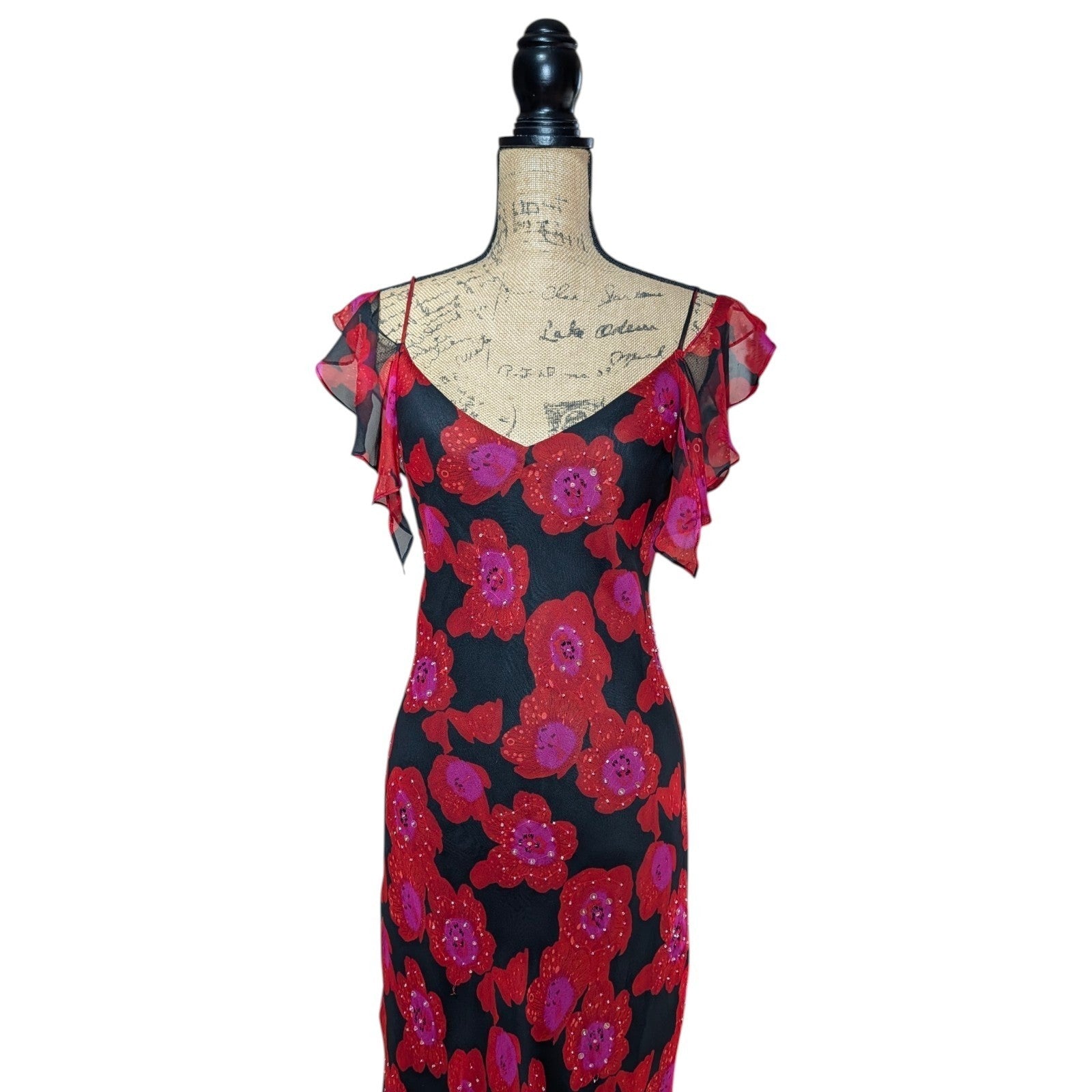 100% Silk Beaded Floral Dress