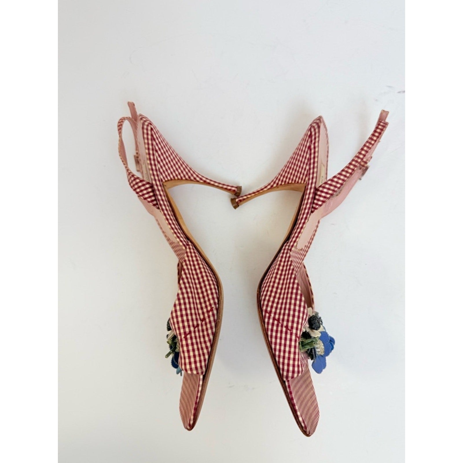 Vintage Prada 2000's Gingham Floral Slingback Heels