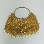 Vintage 70s Beaded Clutch Handbag Purse Gold Beaded Sequin Kiss Lock Frame